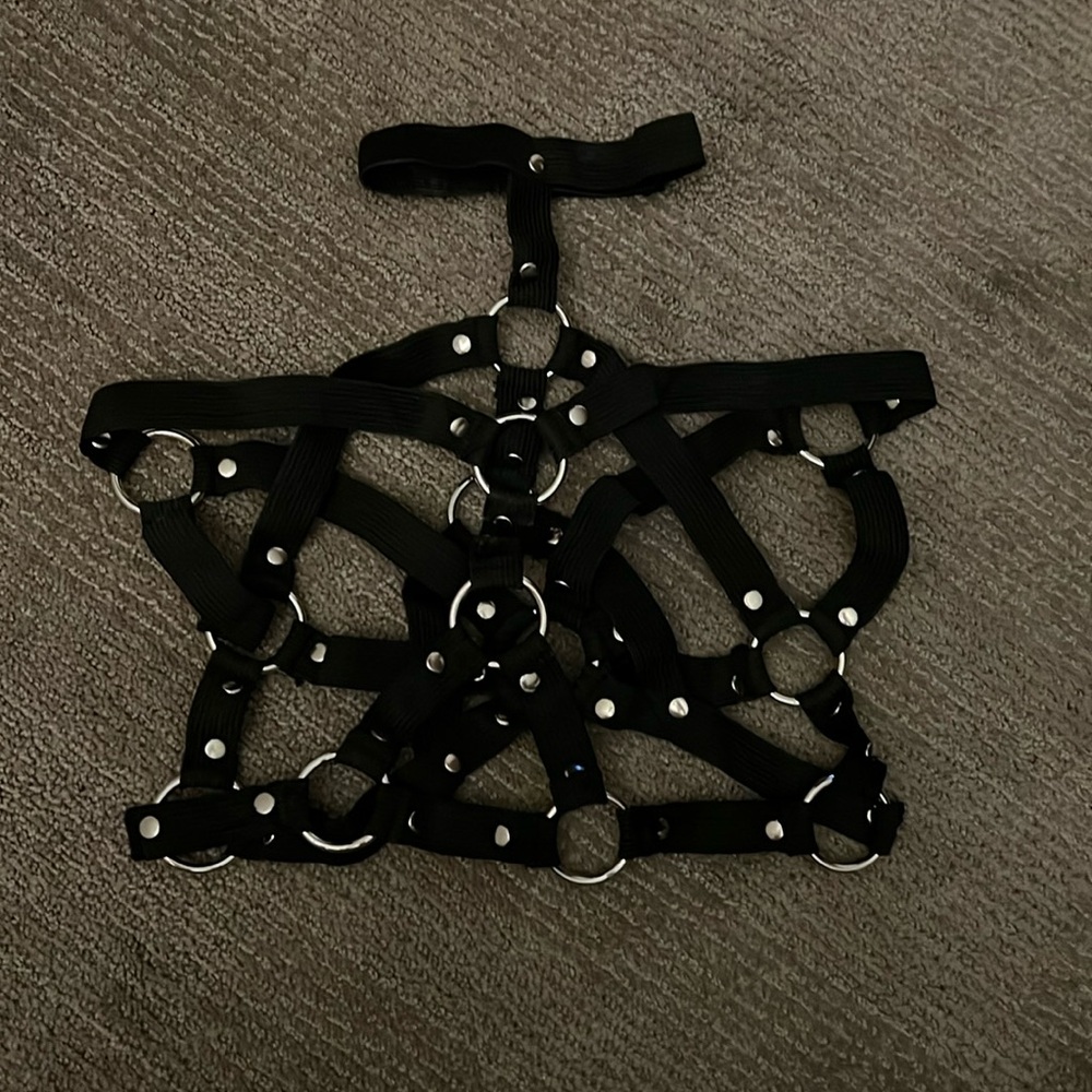 Black Strap with Silver Hardware Body Harness Top